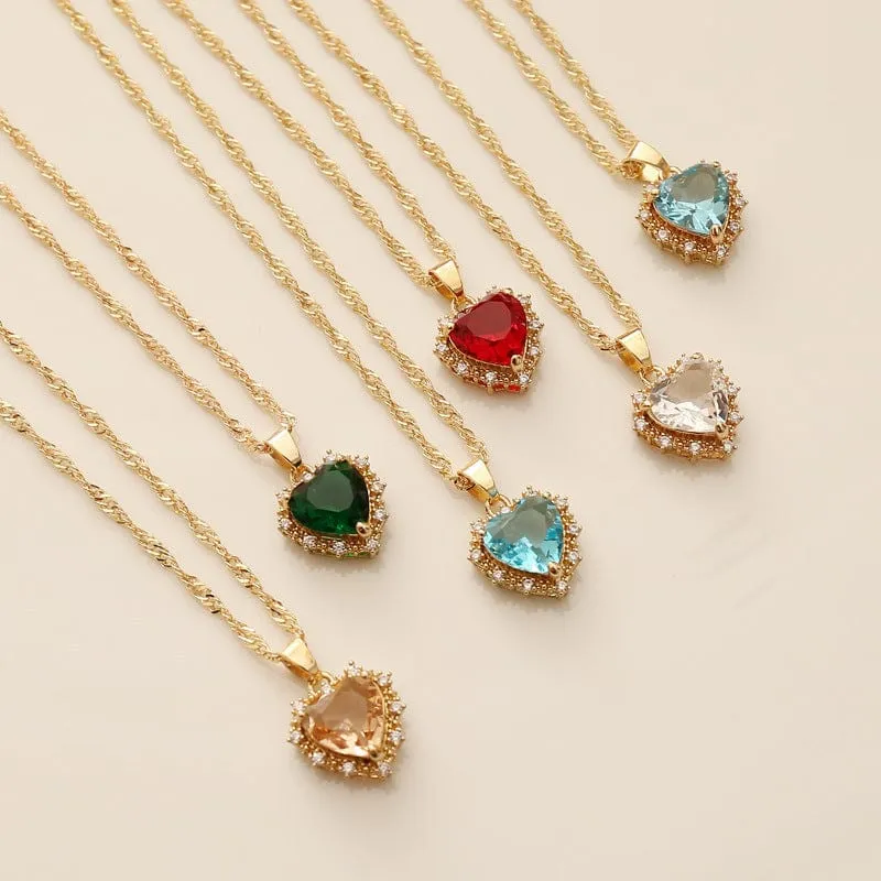 CZ Inlaid Crystal Heart Pendant Necklace