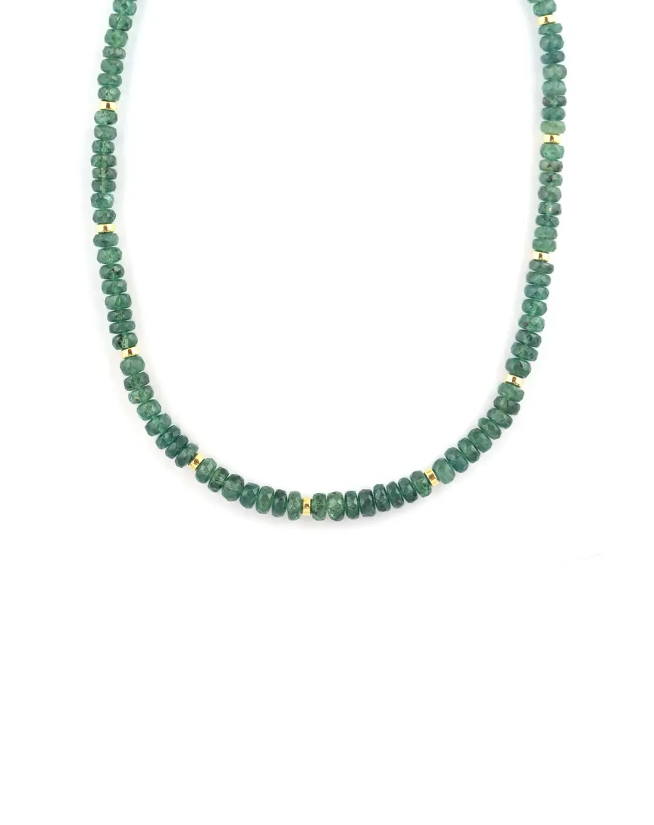 Dark Green Kyanite Gold Rondelle Necklace