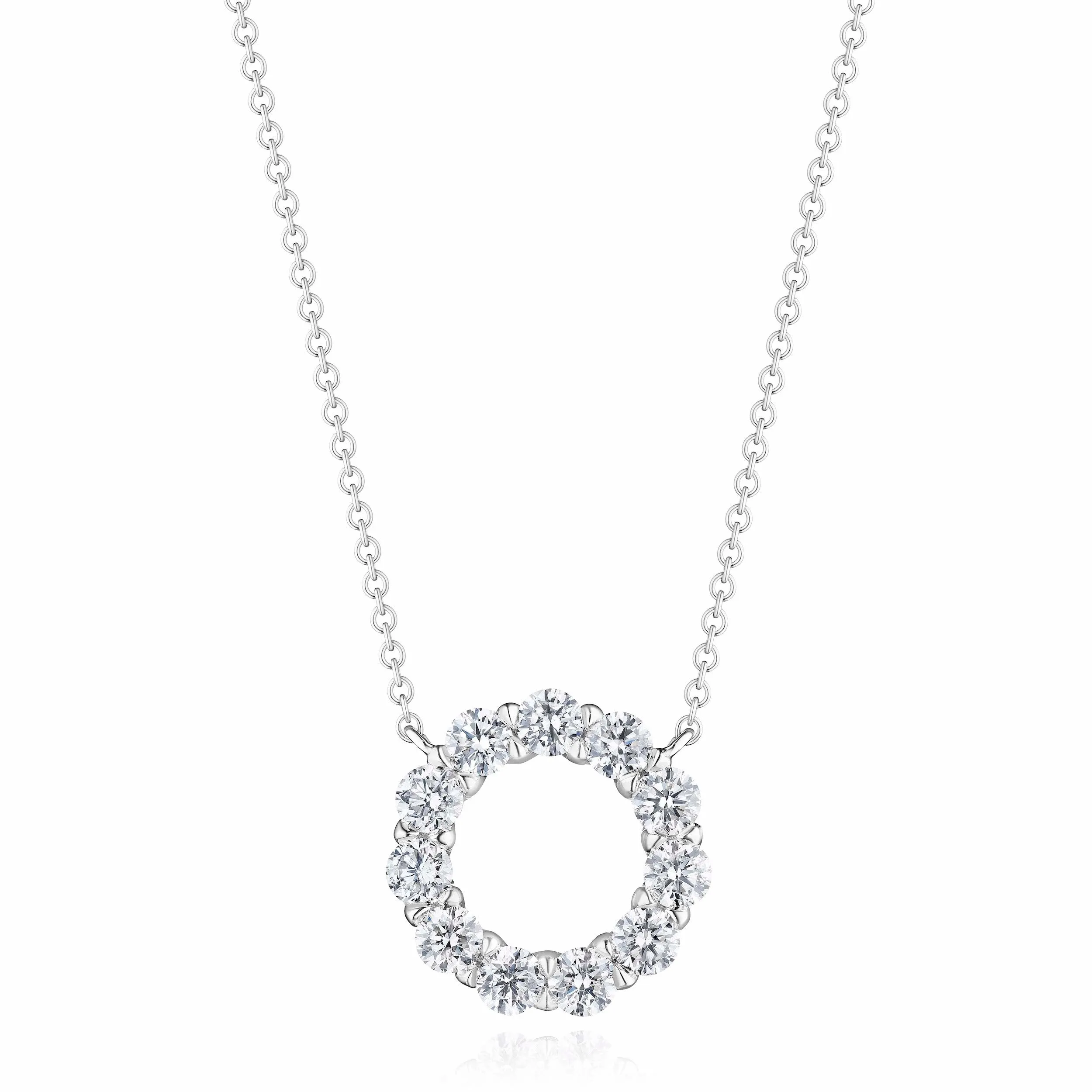 David Weisz 18k White Gold Diamond Circle Pendant Necklace