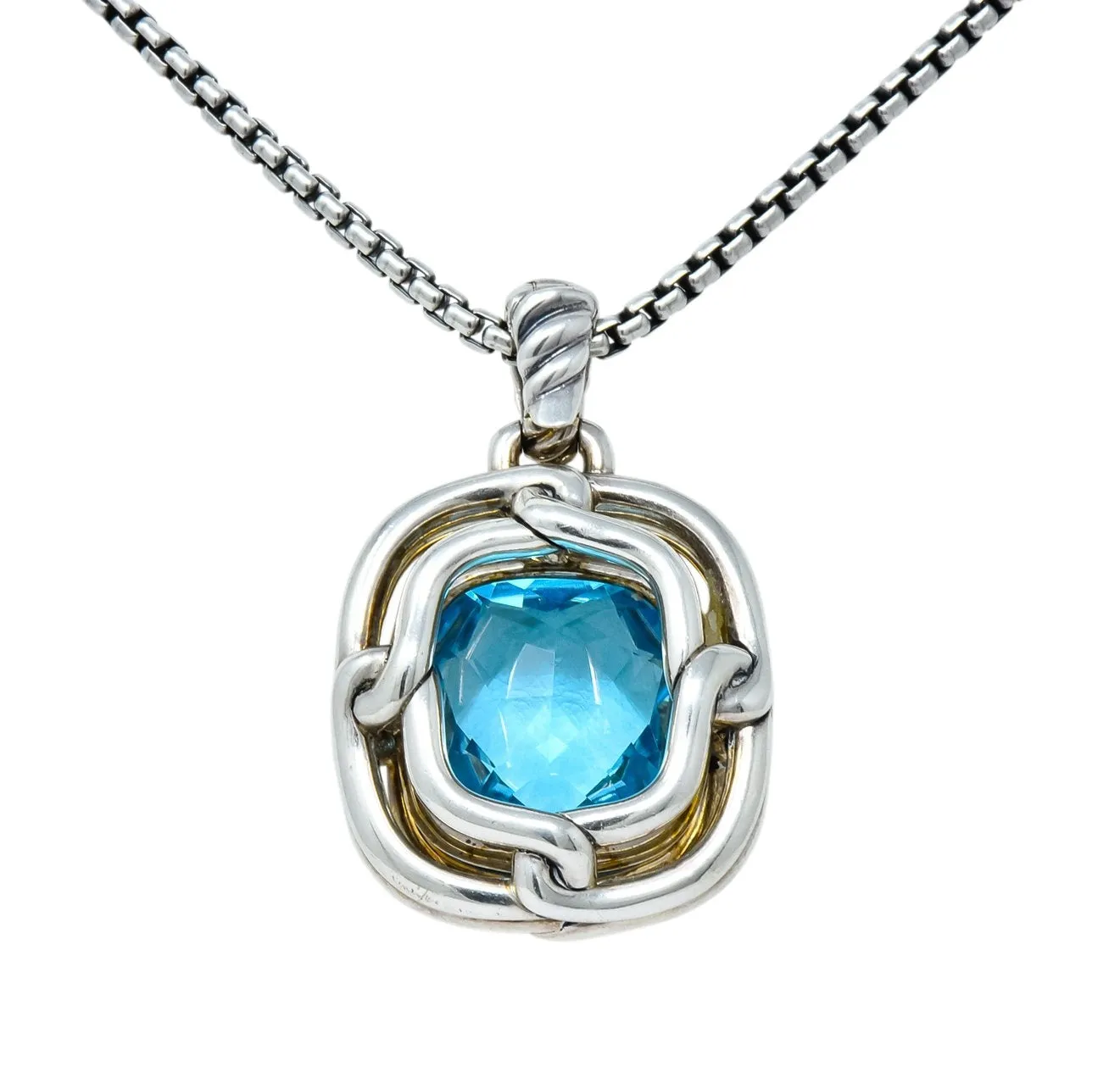 David Yurman Blue Topaz Diamond Sterling Silver 14 Karat Gold Labyrinth Enhancer Necklace