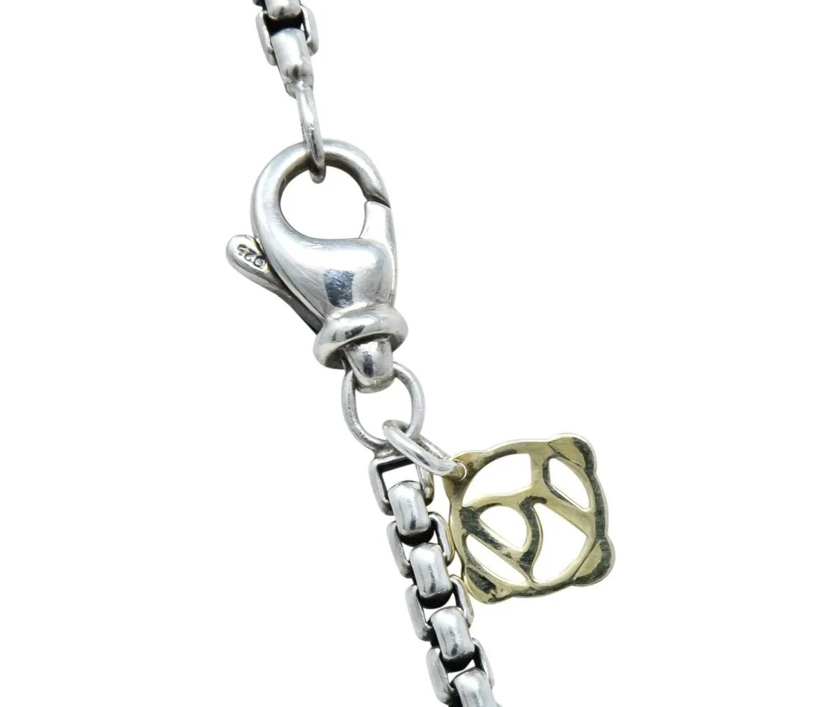 David Yurman Blue Topaz Diamond Sterling Silver 14 Karat Gold Labyrinth Enhancer Necklace