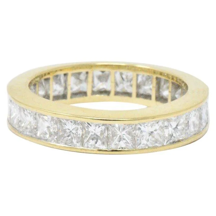 Dazzling 3.25 CTW Princess Cut Diamond 18 Karat Gold Eternity Band Ring