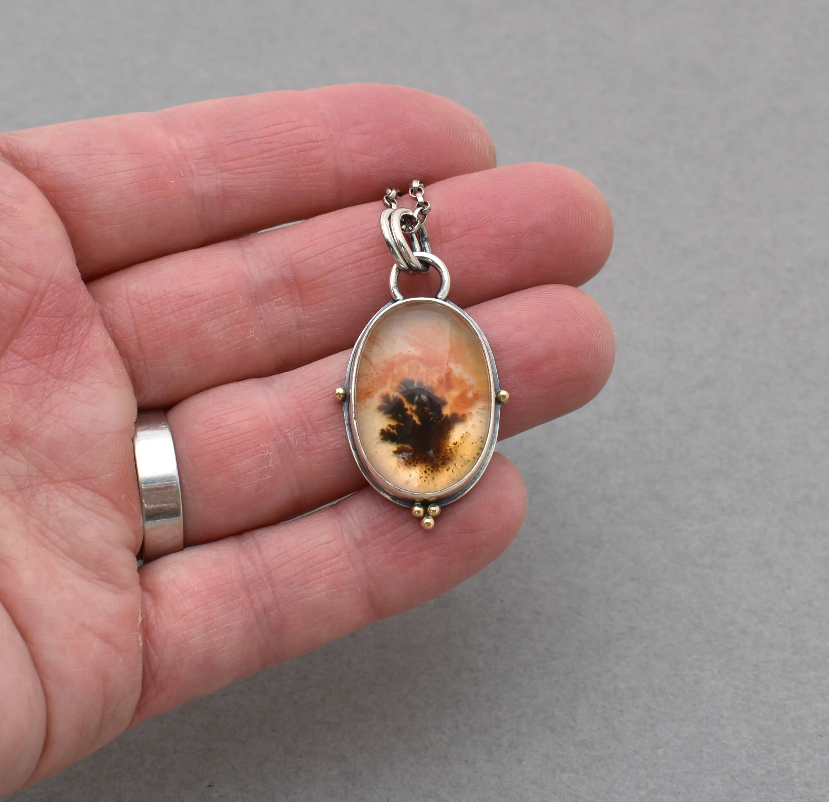 Dendritic Agate and Quartz Pendant.