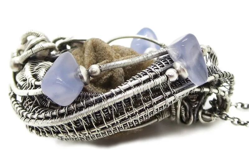 Desert Rose Pendant, Wire-Wrapped in Sterling Silver with Holley Blue Agate
