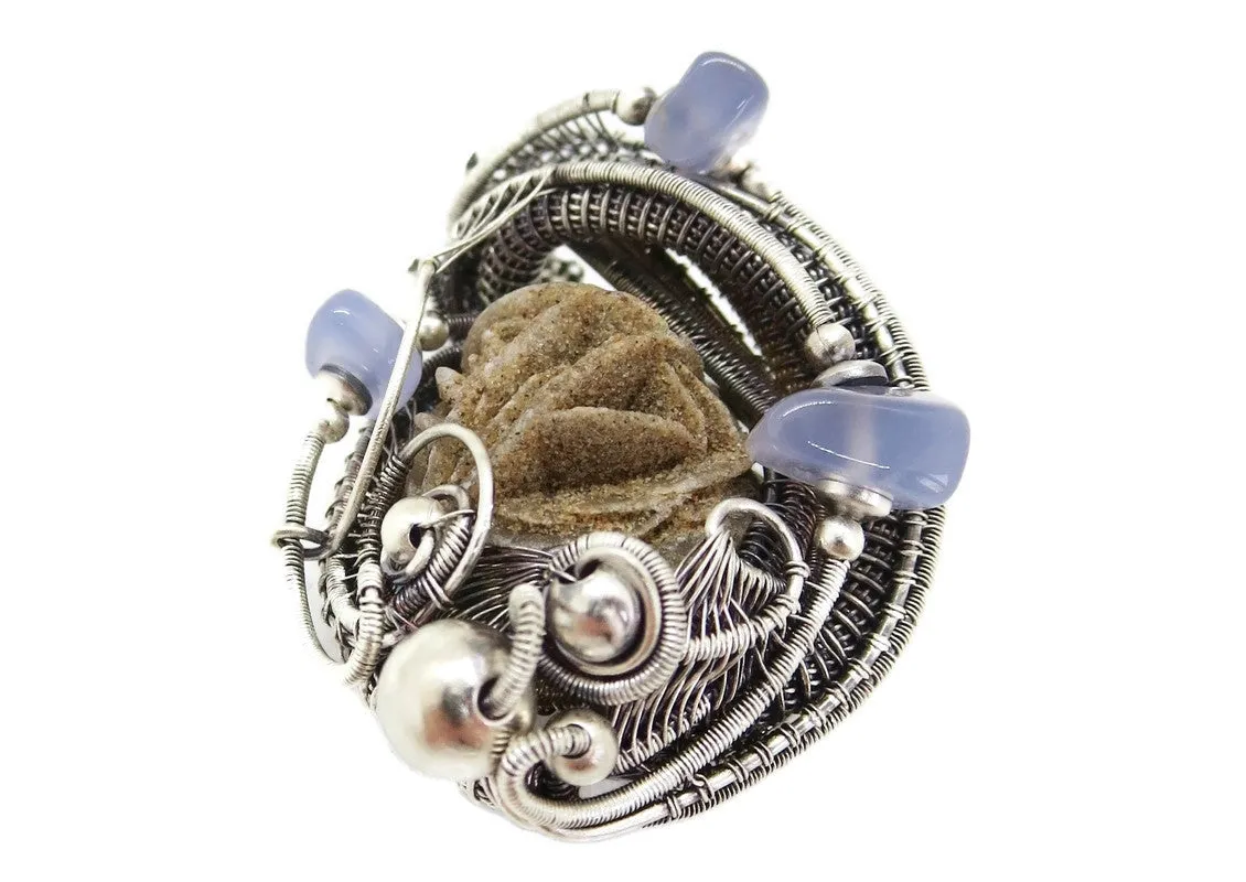 Desert Rose Pendant, Wire-Wrapped in Sterling Silver with Holley Blue Agate