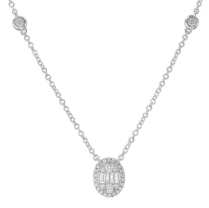 Diamond 0.37ct tw Halo Cluster Oval Pendant Necklace