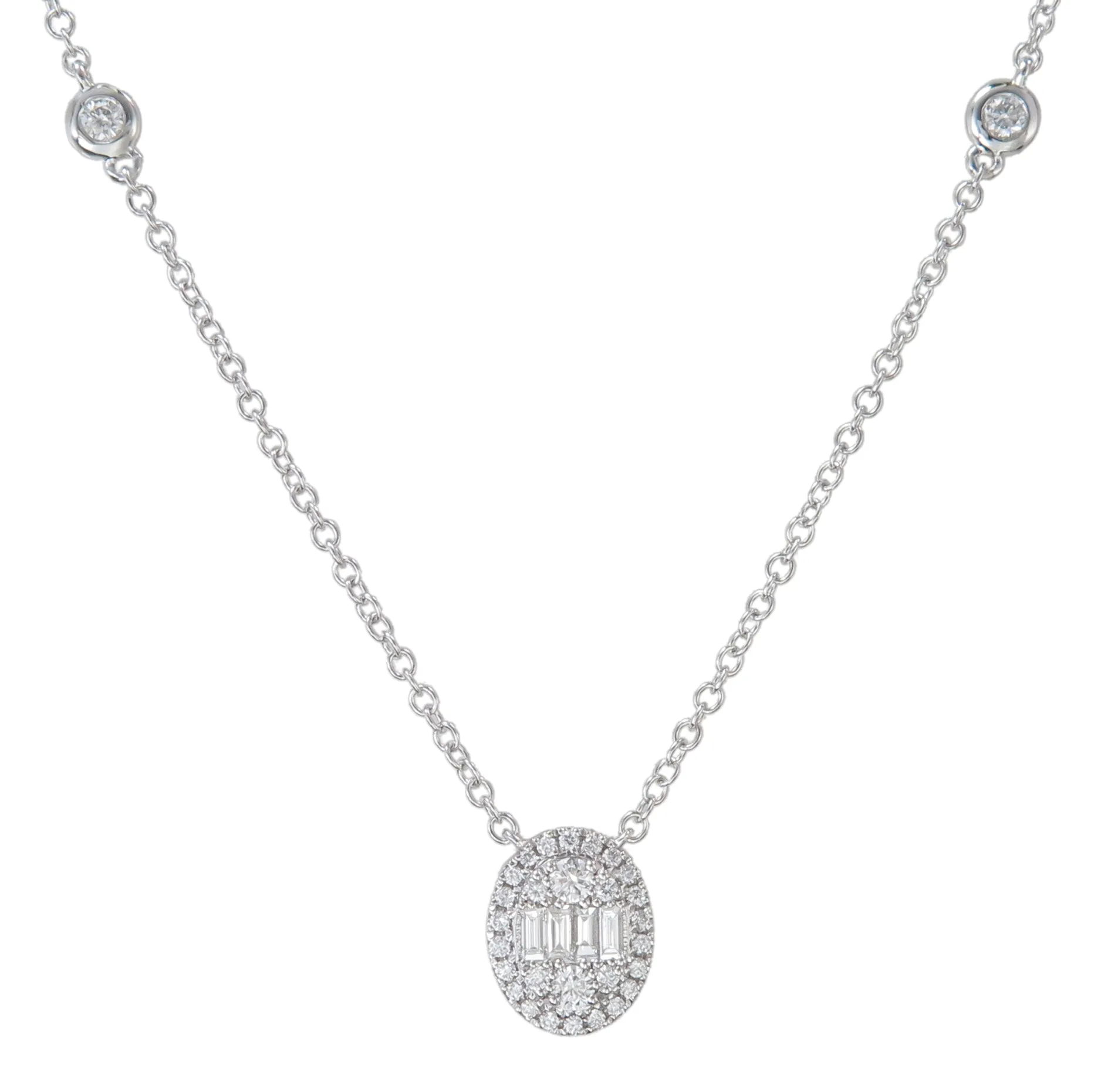 Diamond 0.37ct tw Halo Cluster Oval Pendant Necklace