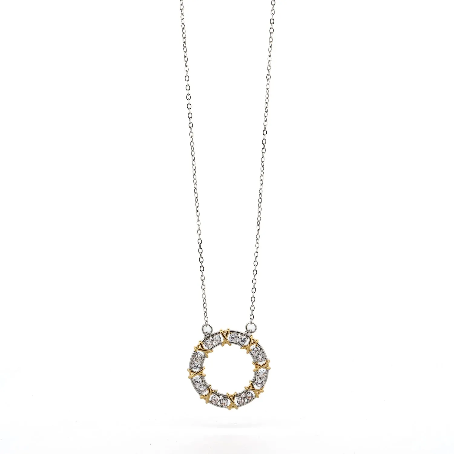 Diamond & Gold Design X Pendant Silver Chain Necklace