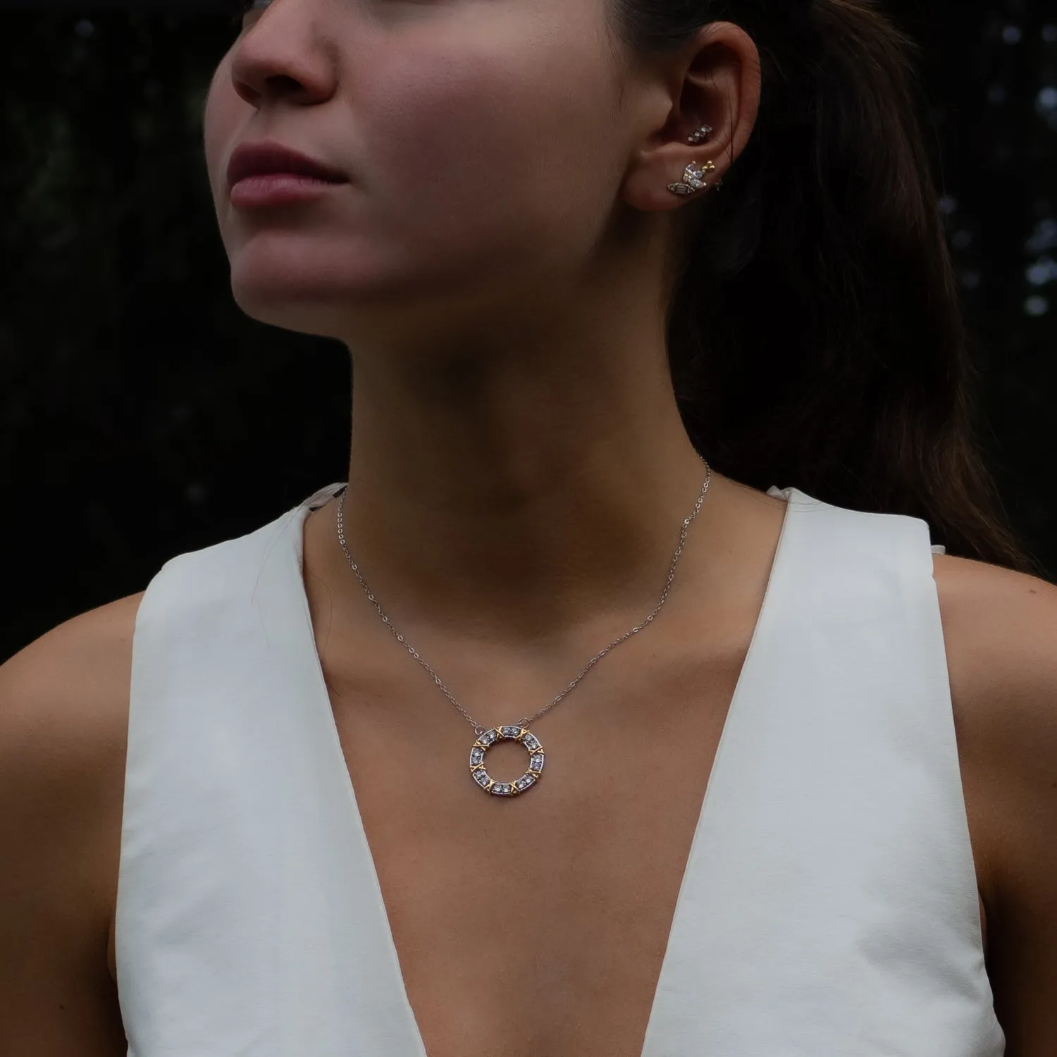 Diamond & Gold Design X Pendant Silver Chain Necklace