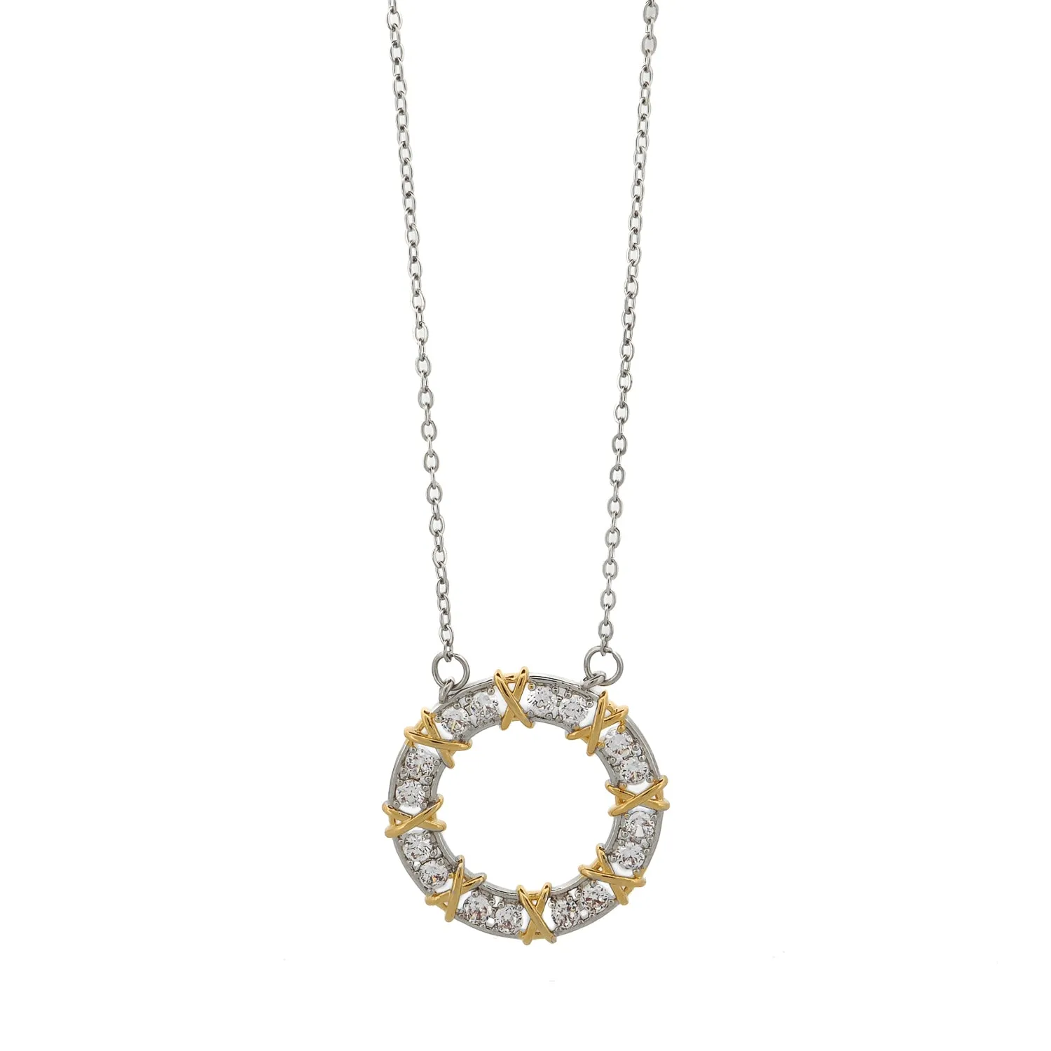 Diamond & Gold Design X Pendant Silver Chain Necklace