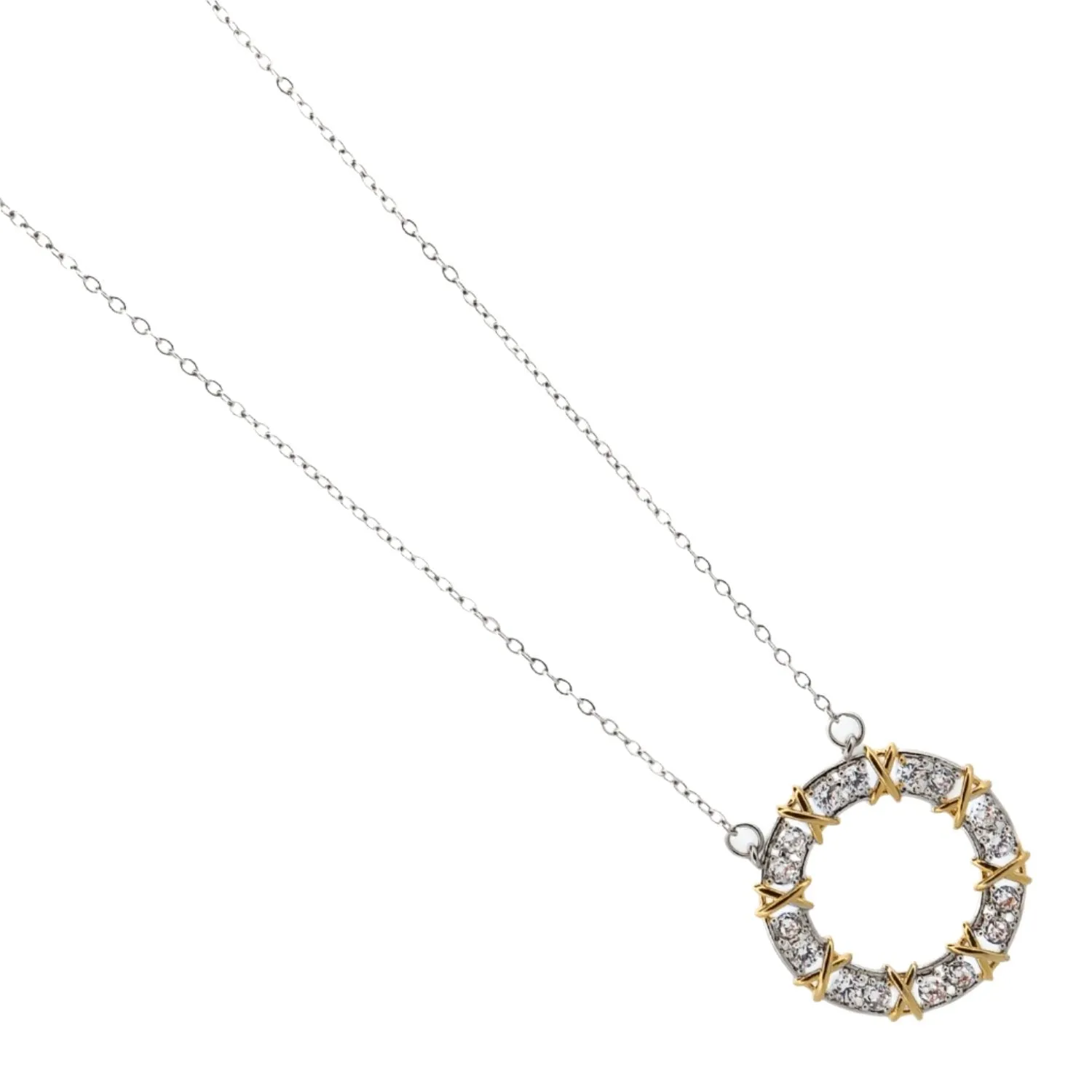 Diamond & Gold Design X Pendant Silver Chain Necklace