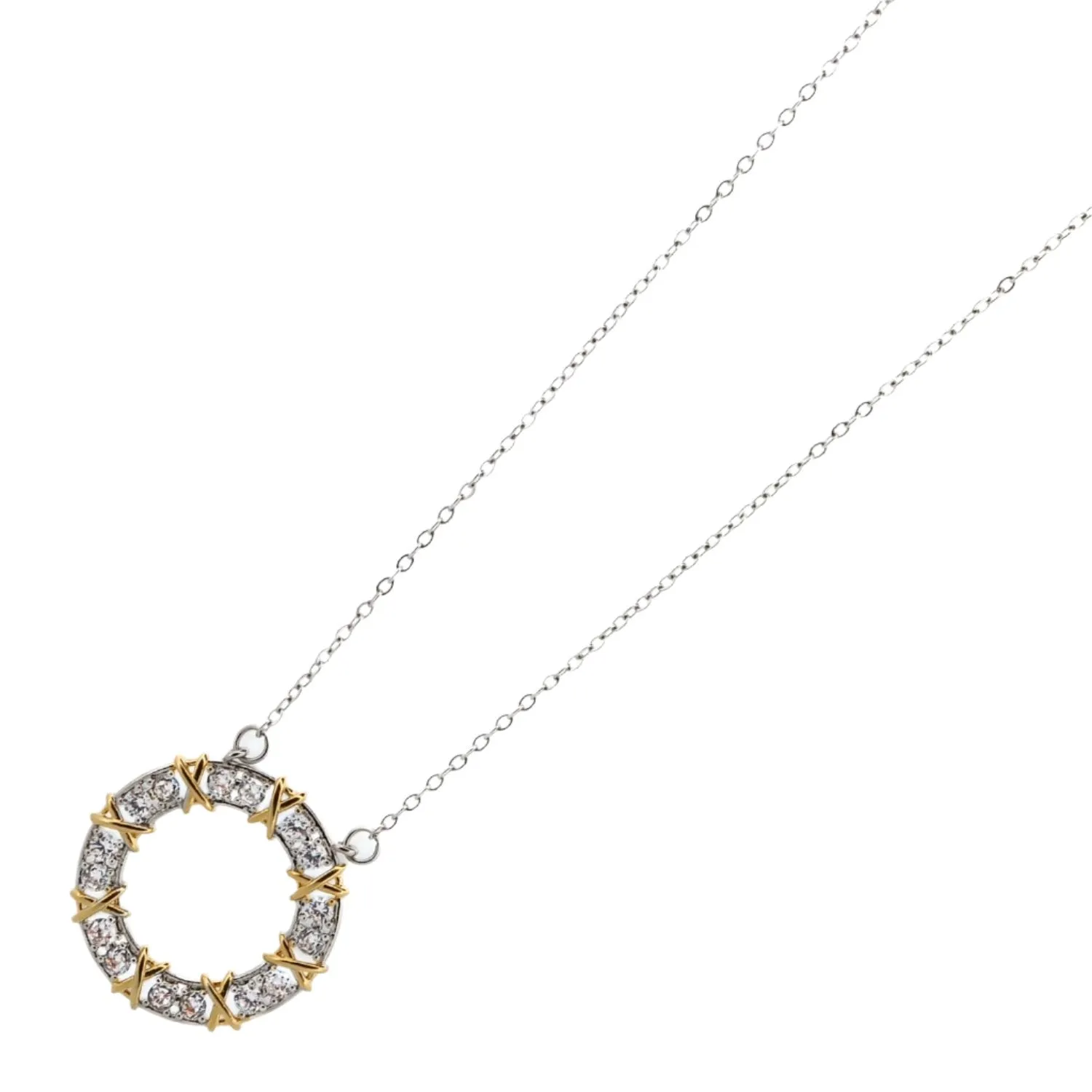 Diamond & Gold Design X Pendant Silver Chain Necklace
