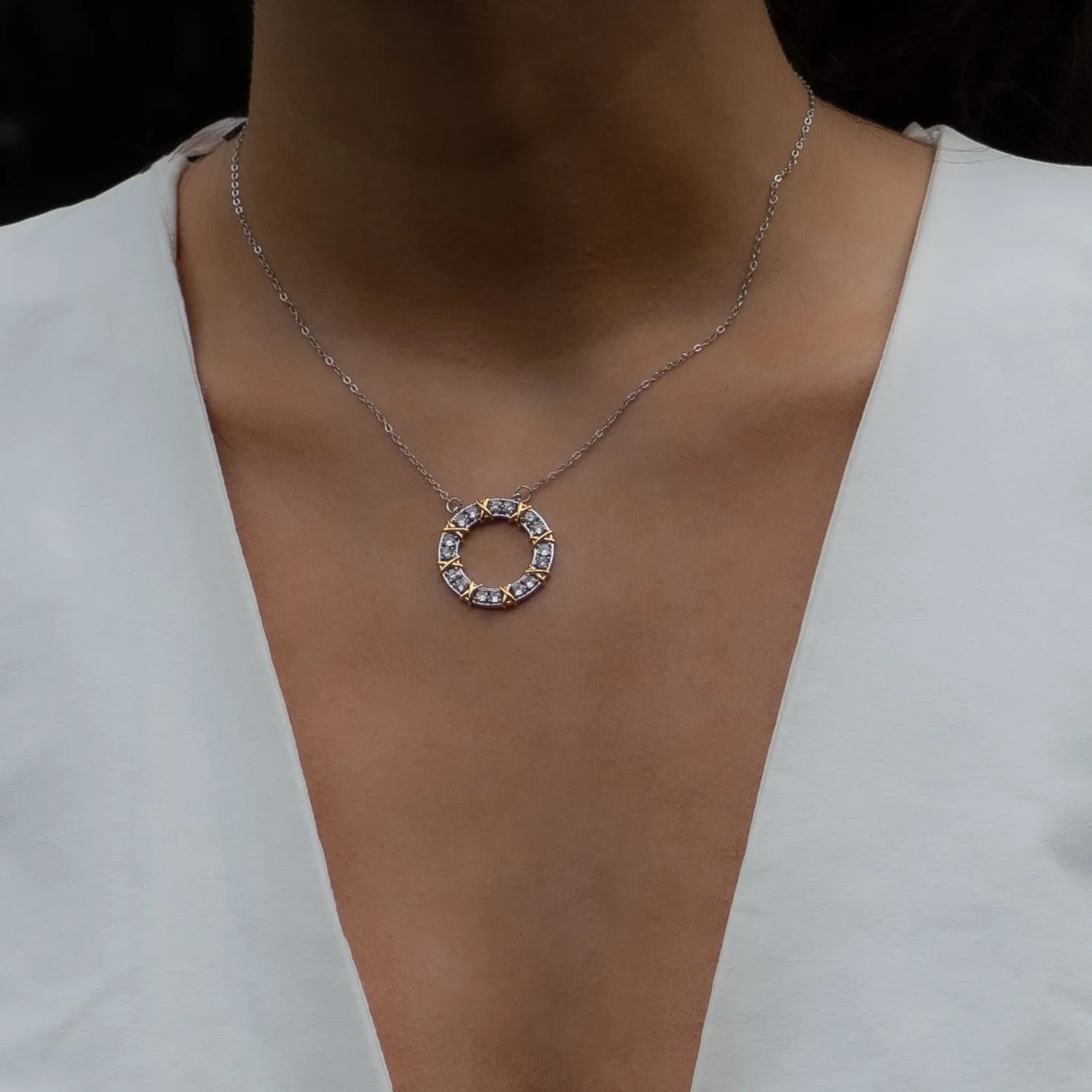 Diamond & Gold Design X Pendant Silver Chain Necklace