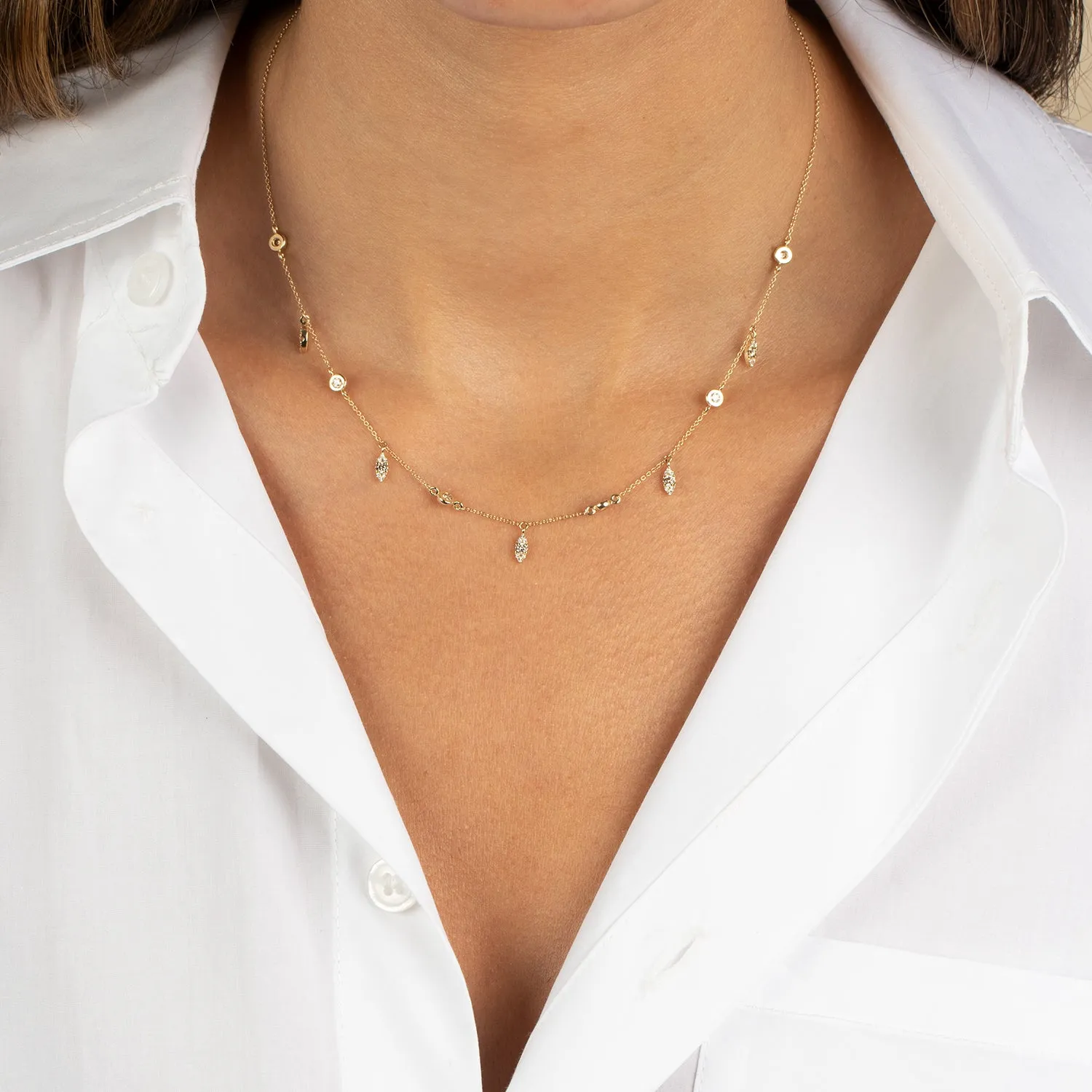 Diamond Bezel X Pave Shaker Necklace 14K