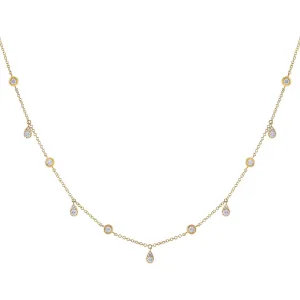 Diamond Bezel X Teardrop Dangling Necklace 14K