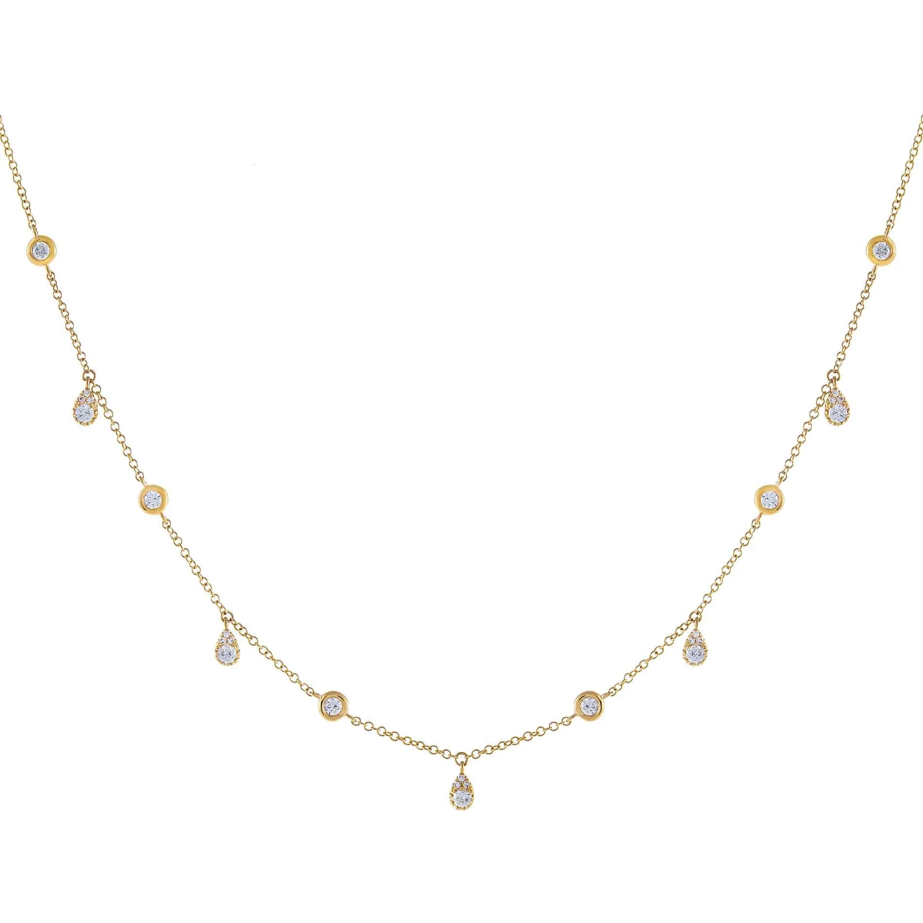 Diamond Bezel X Teardrop Dangling Necklace 14K