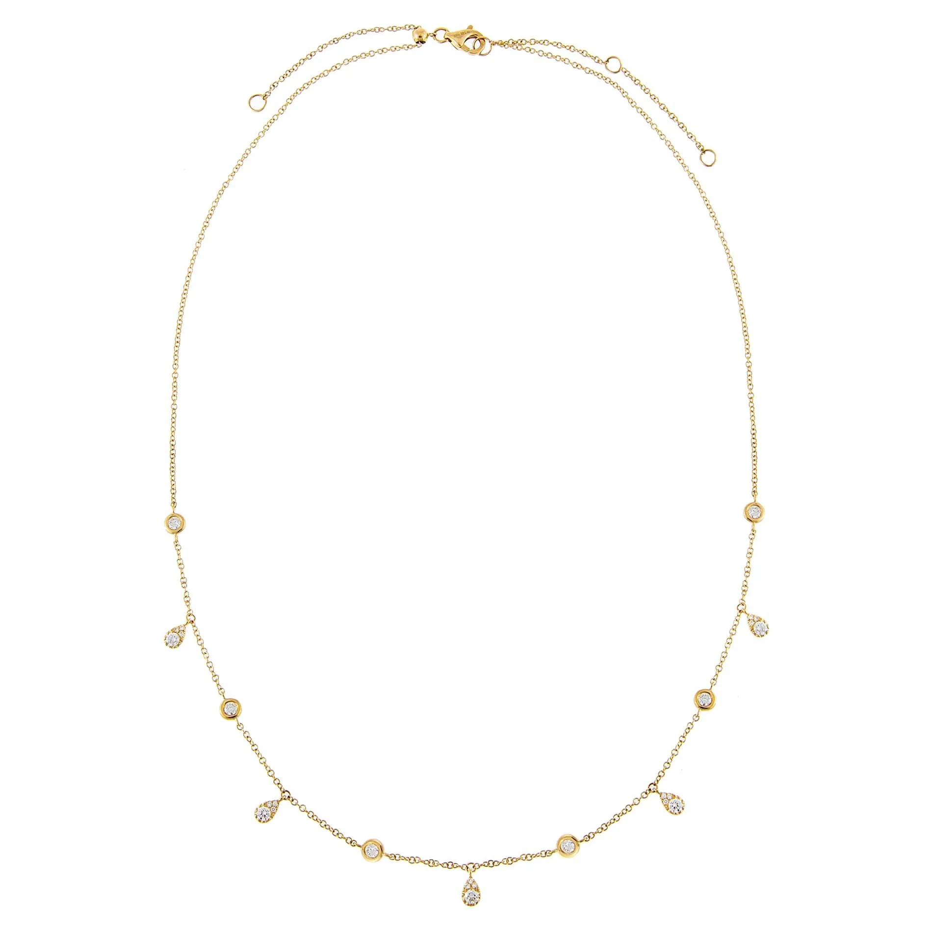 Diamond Bezel X Teardrop Dangling Necklace 14K