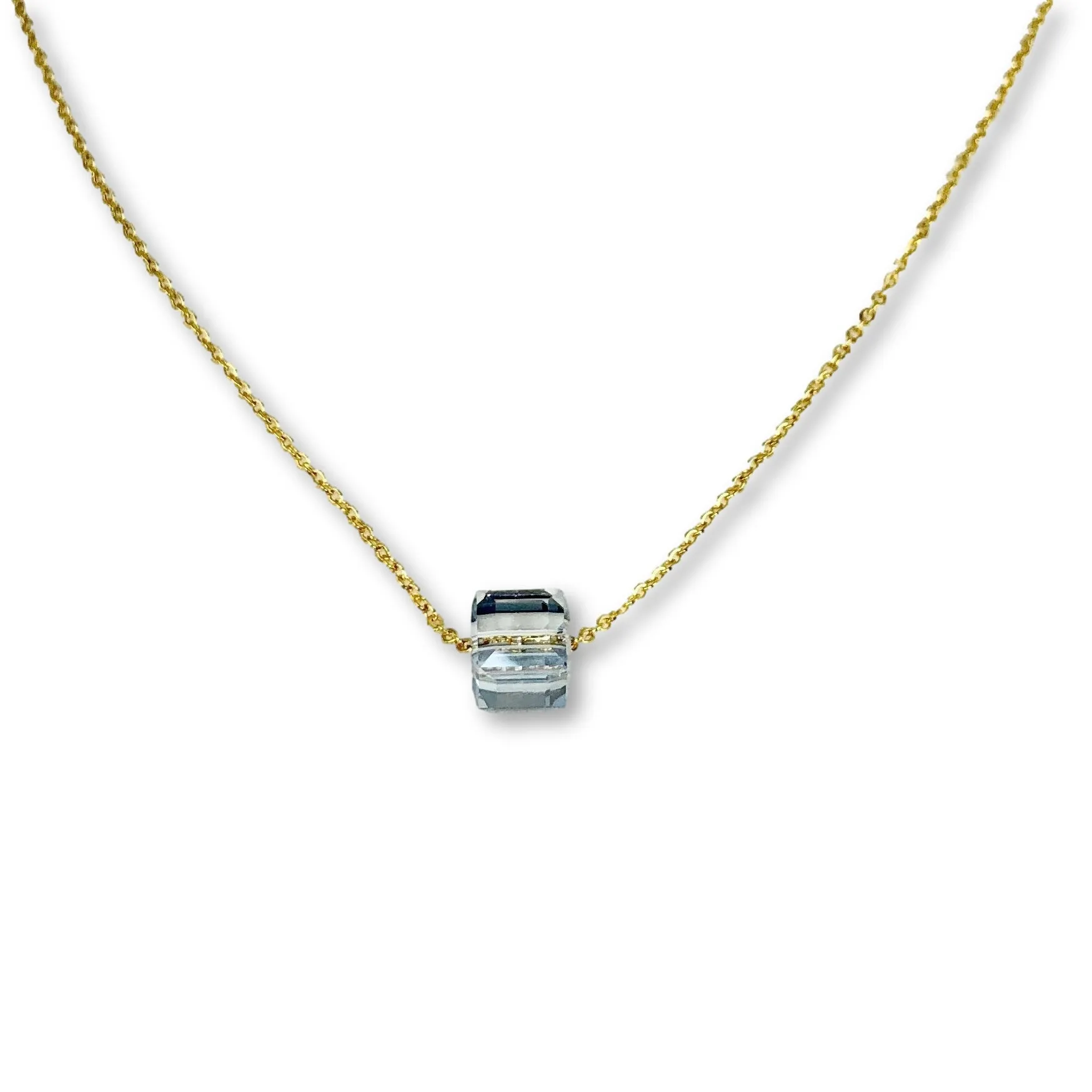 Diamond Crystal Clear Cube 14K Gold Necklace