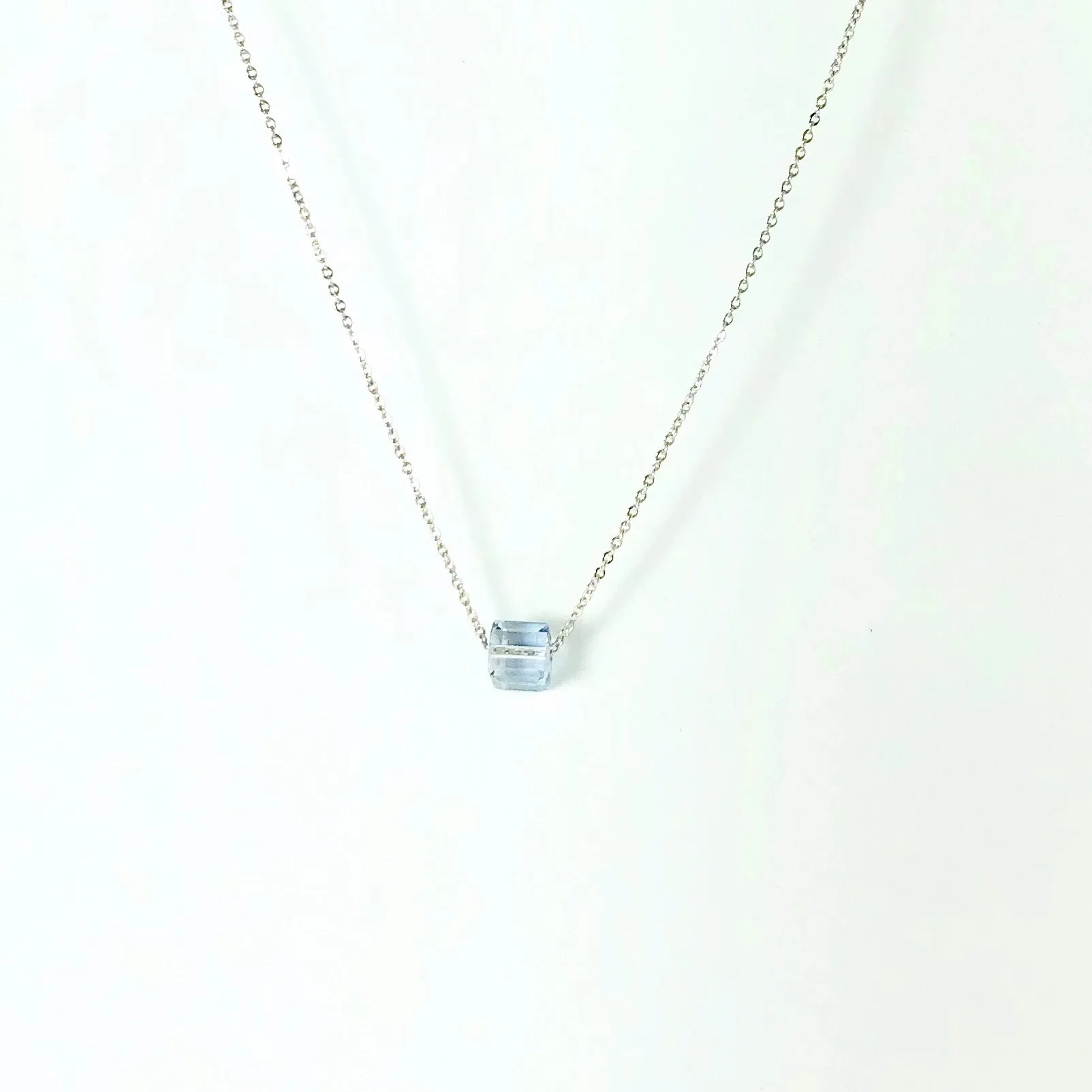 Diamond Crystal Clear Cube 14K Gold Necklace