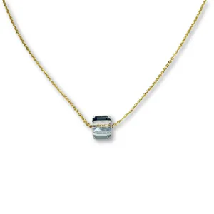 Diamond Crystal Clear Cube 14K Gold Necklace