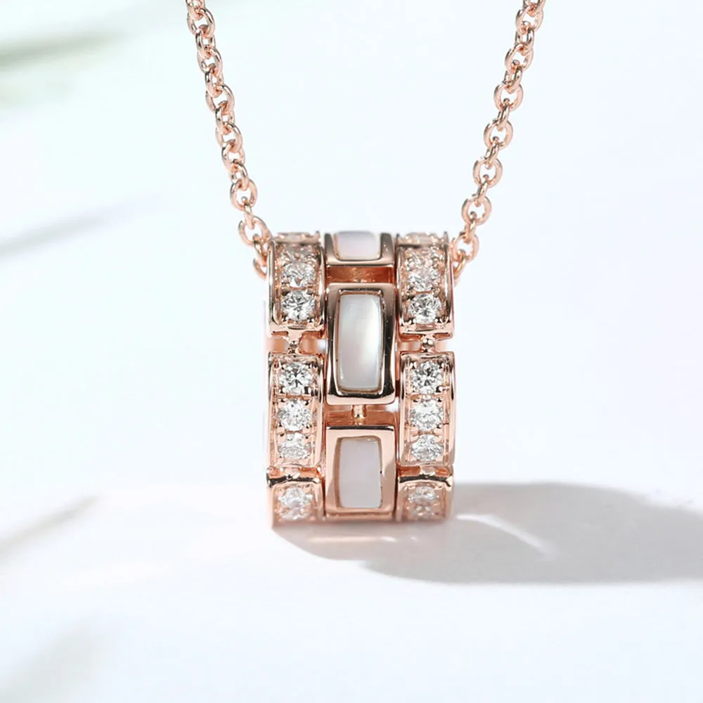 Diamond Cylinder Pendant with Mother of Pearl or Black Agate