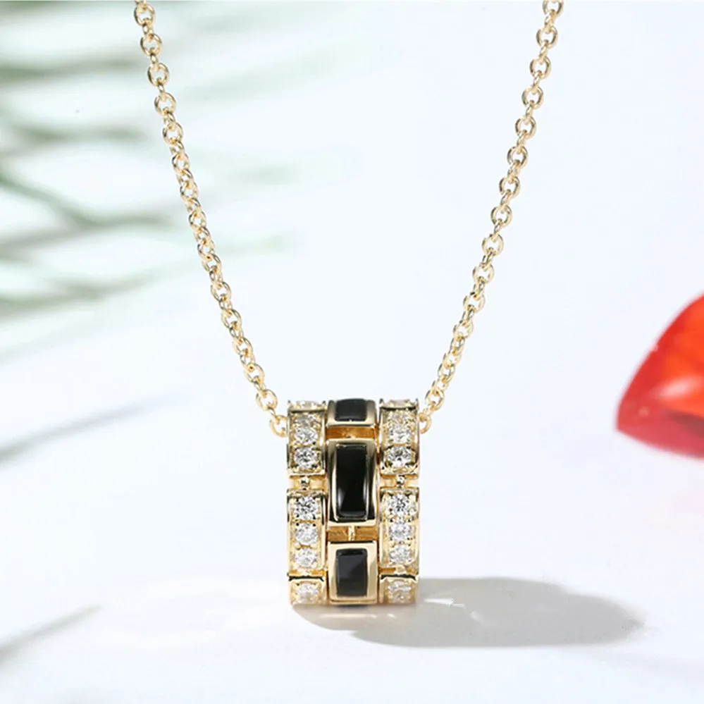 Diamond Cylinder Pendant with Mother of Pearl or Black Agate
