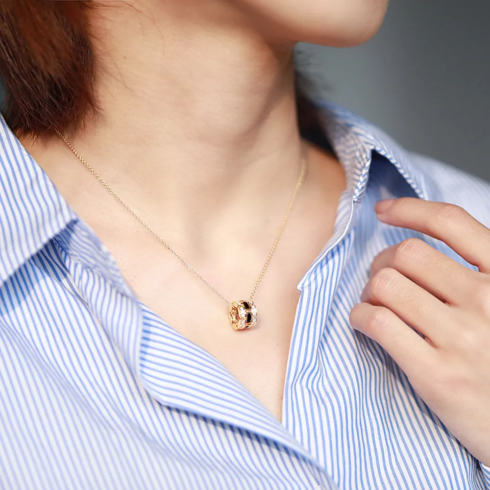 Diamond Cylinder Pendant with Mother of Pearl or Black Agate