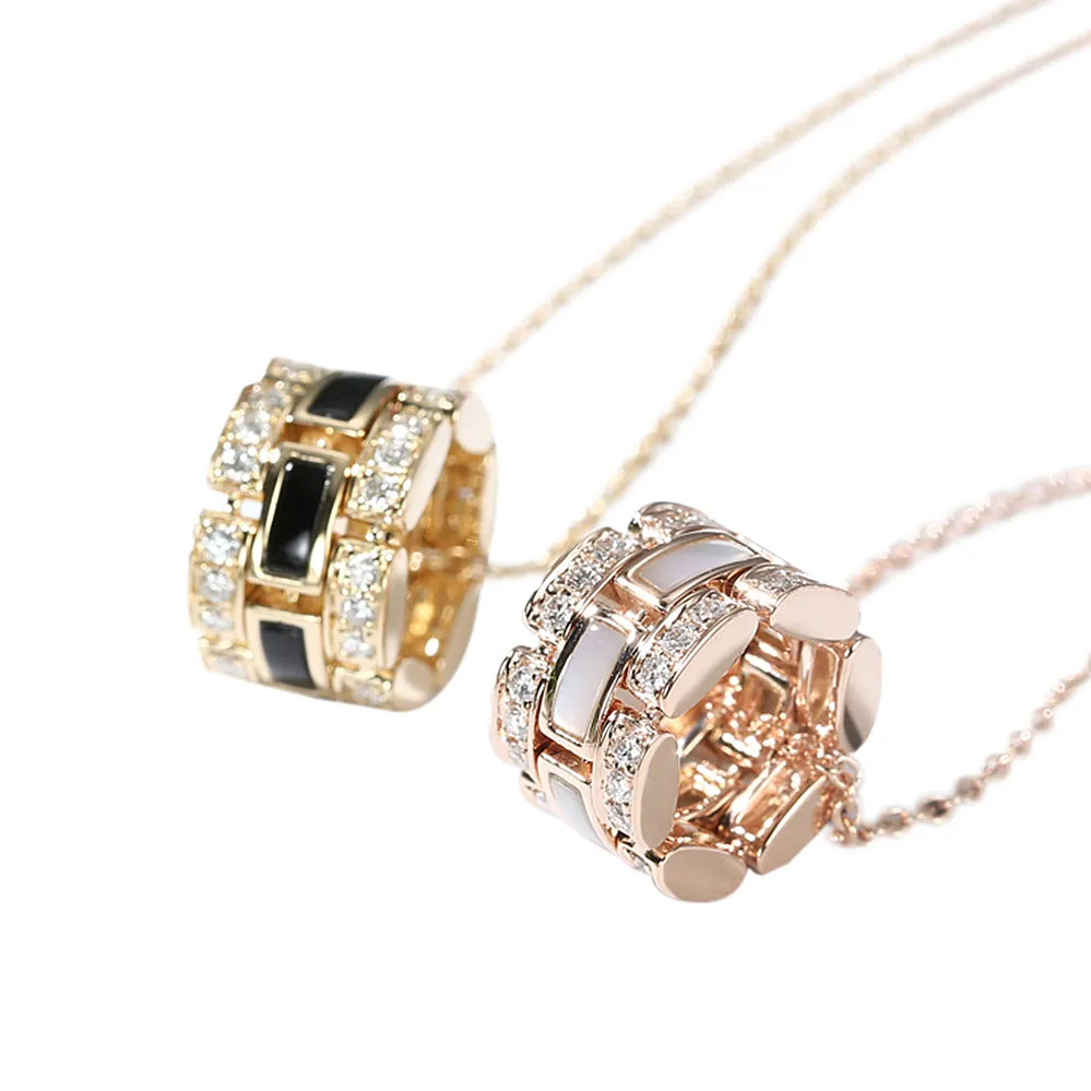 Diamond Cylinder Pendant with Mother of Pearl or Black Agate
