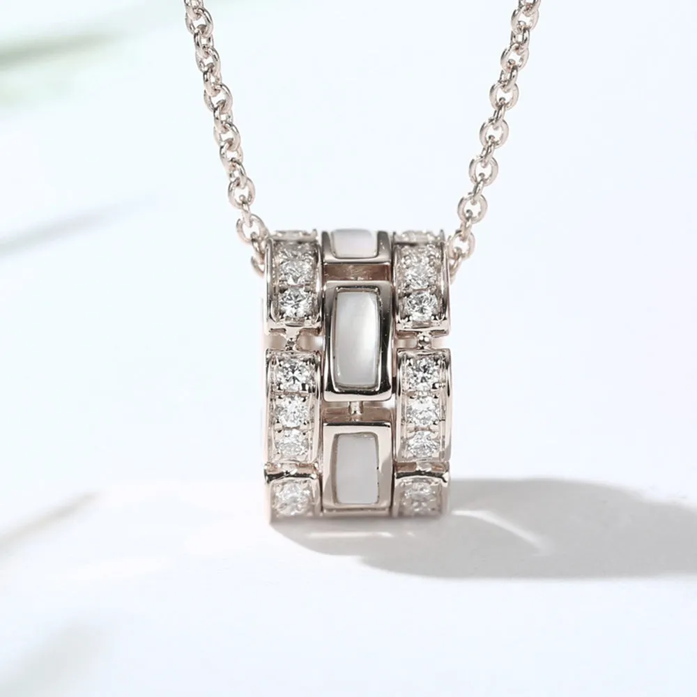 Diamond Cylinder Pendant with Mother of Pearl or Black Agate