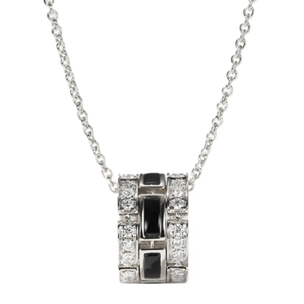 Diamond Cylinder Pendant with Mother of Pearl or Black Agate