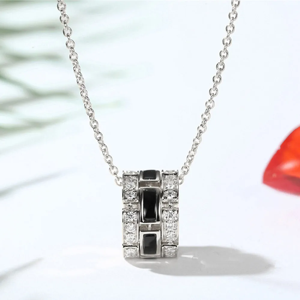 Diamond Cylinder Pendant with Mother of Pearl or Black Agate