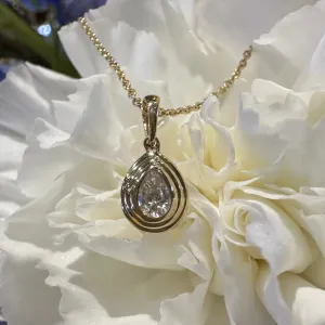 Diamond Double Bezel Pear Pendant 14K Yellow Gold Necklace KAS N1351YG