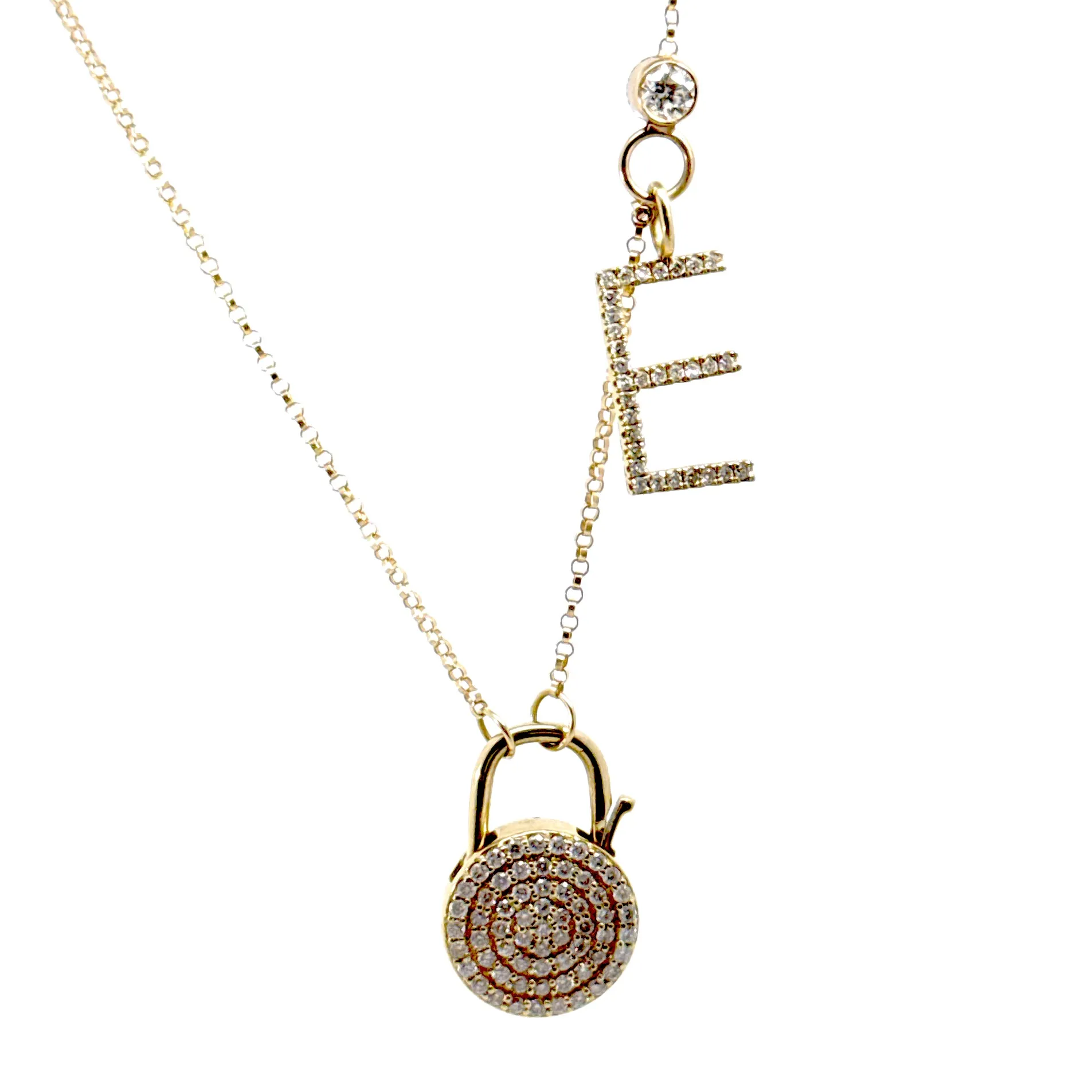 Diamond Lock Initial Necklace in 14k