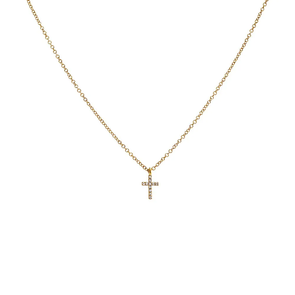 Diamond Mini Cross Necklace 14K