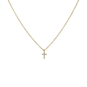 Diamond Mini Cross Necklace 14K