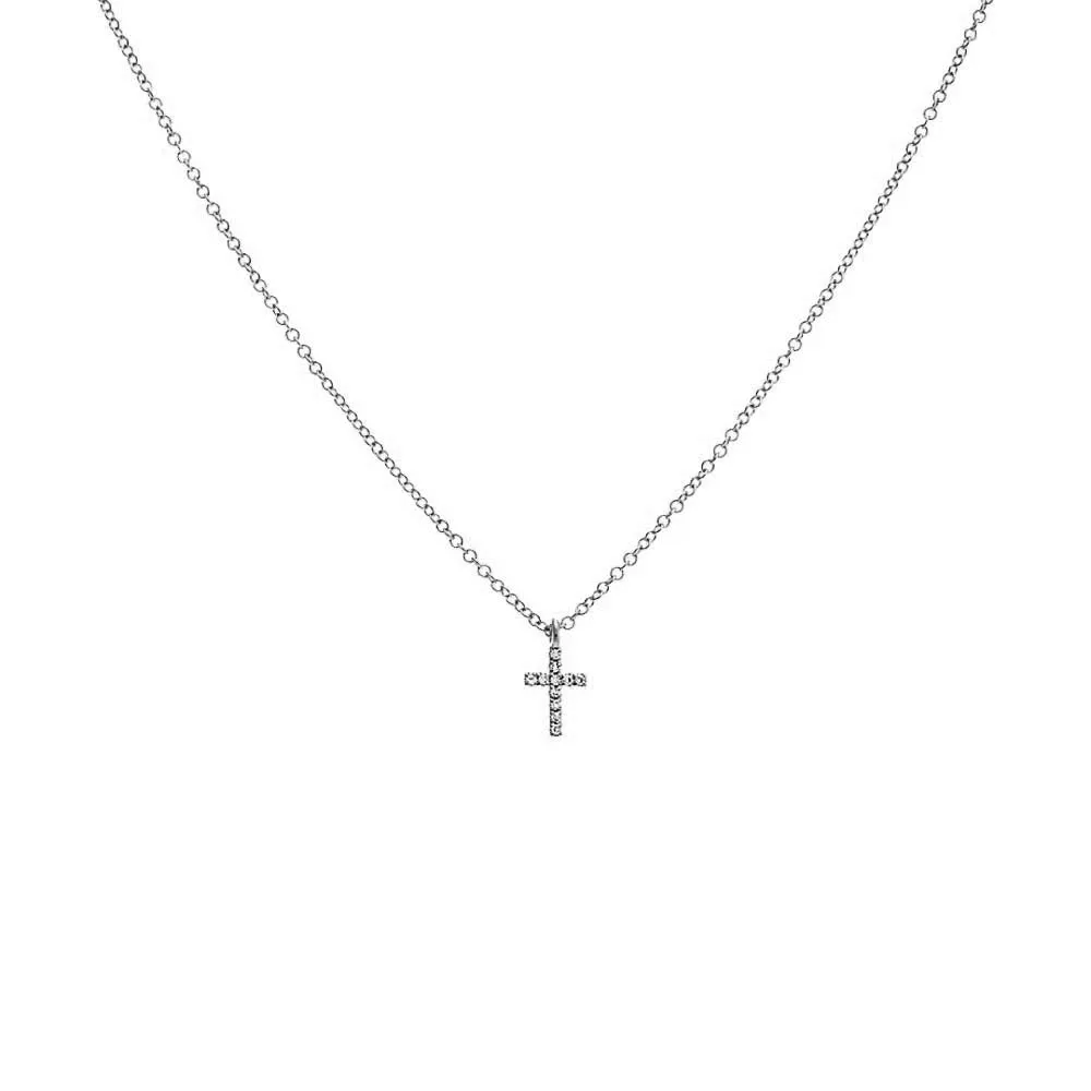 Diamond Mini Cross Necklace 14K