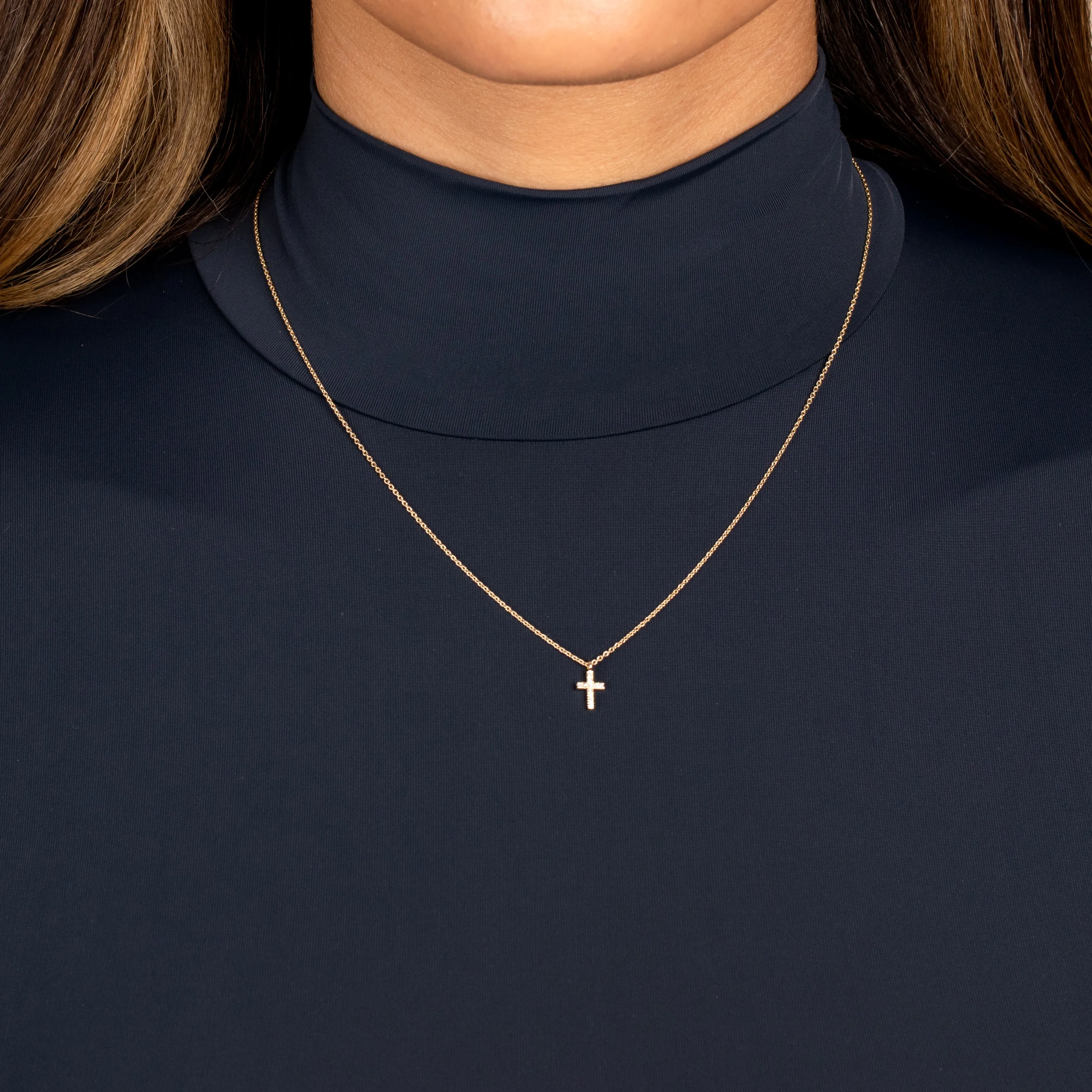 Diamond Mini Cross Necklace 14K