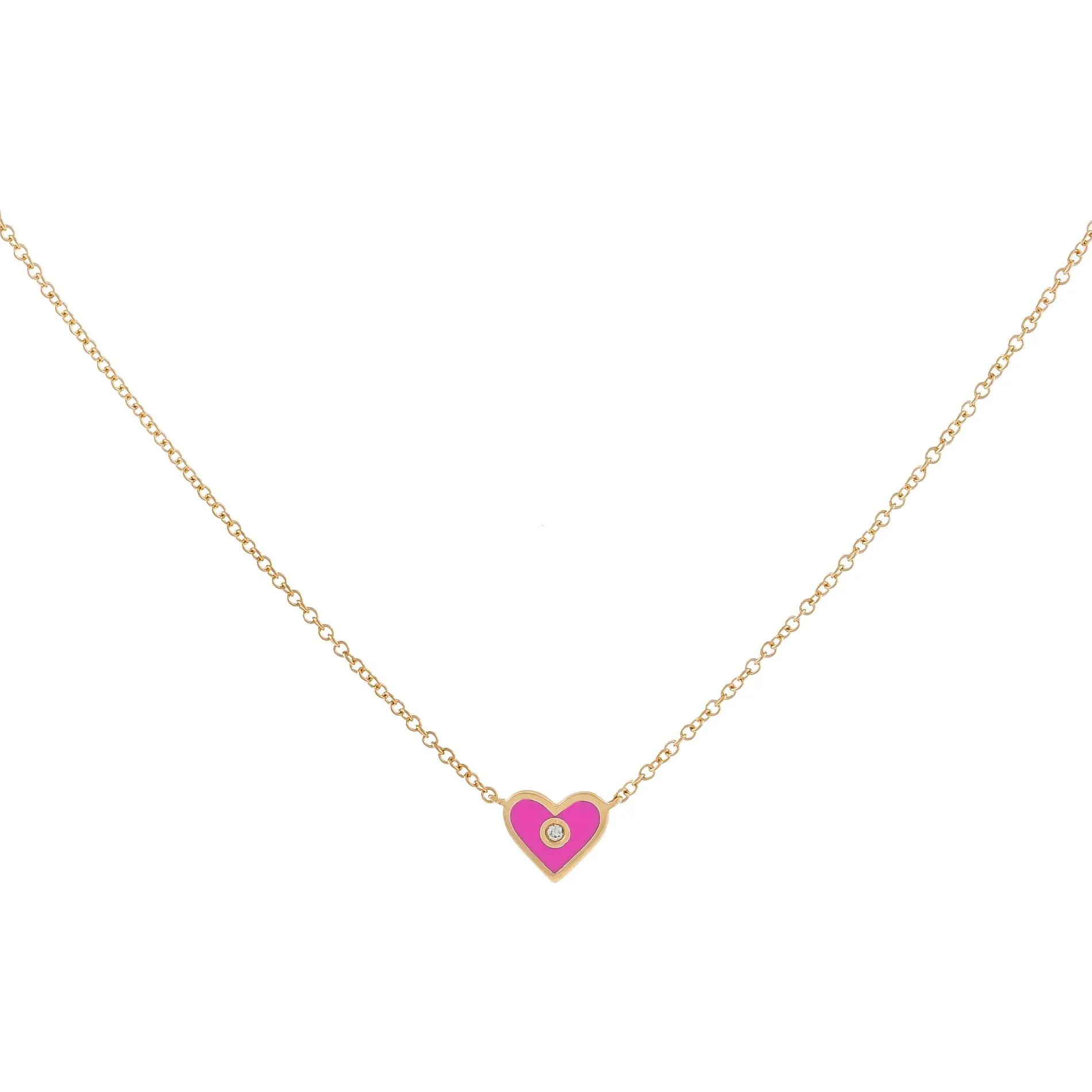 Diamond Mini Enamel Heart Necklace 14K