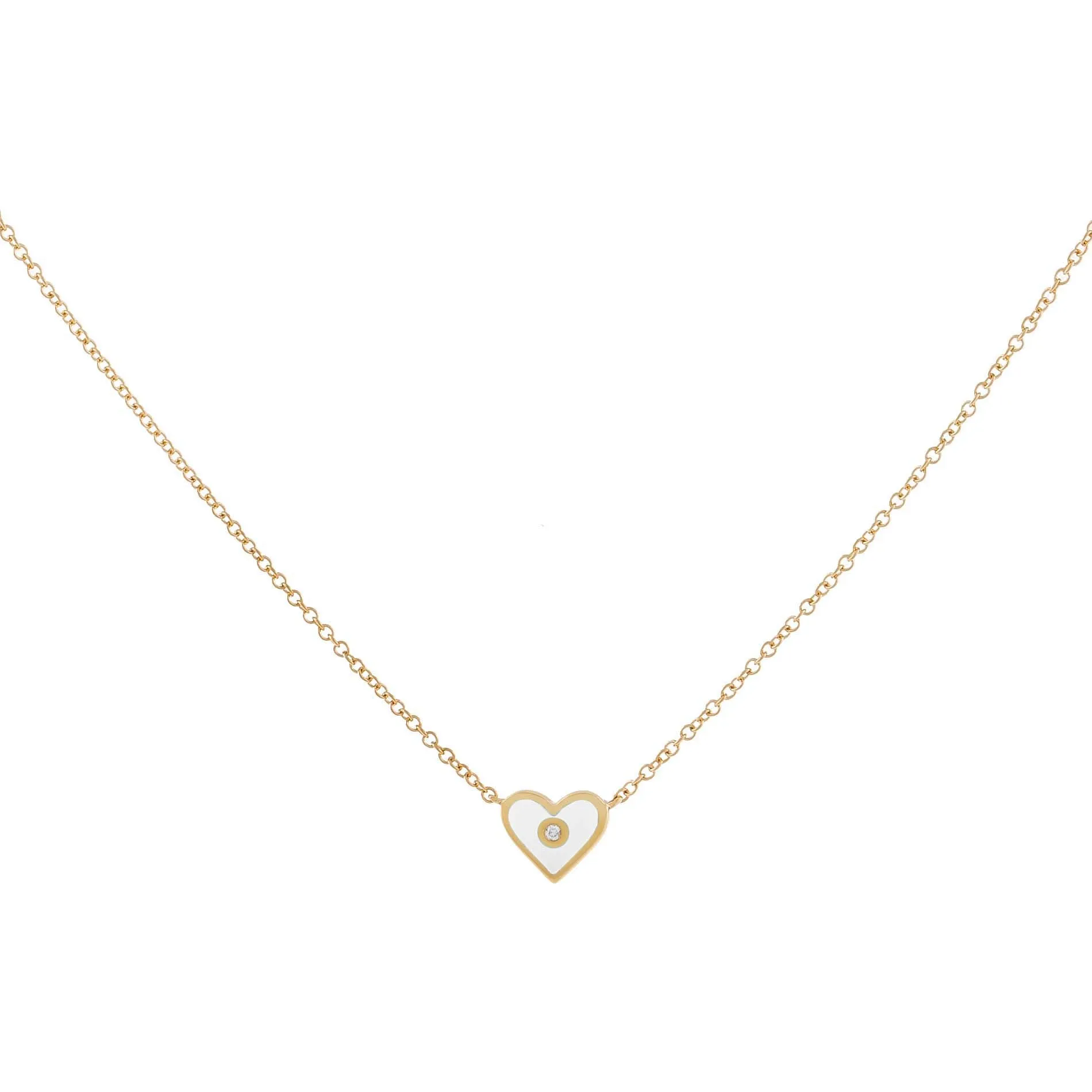 Diamond Mini Enamel Heart Necklace 14K