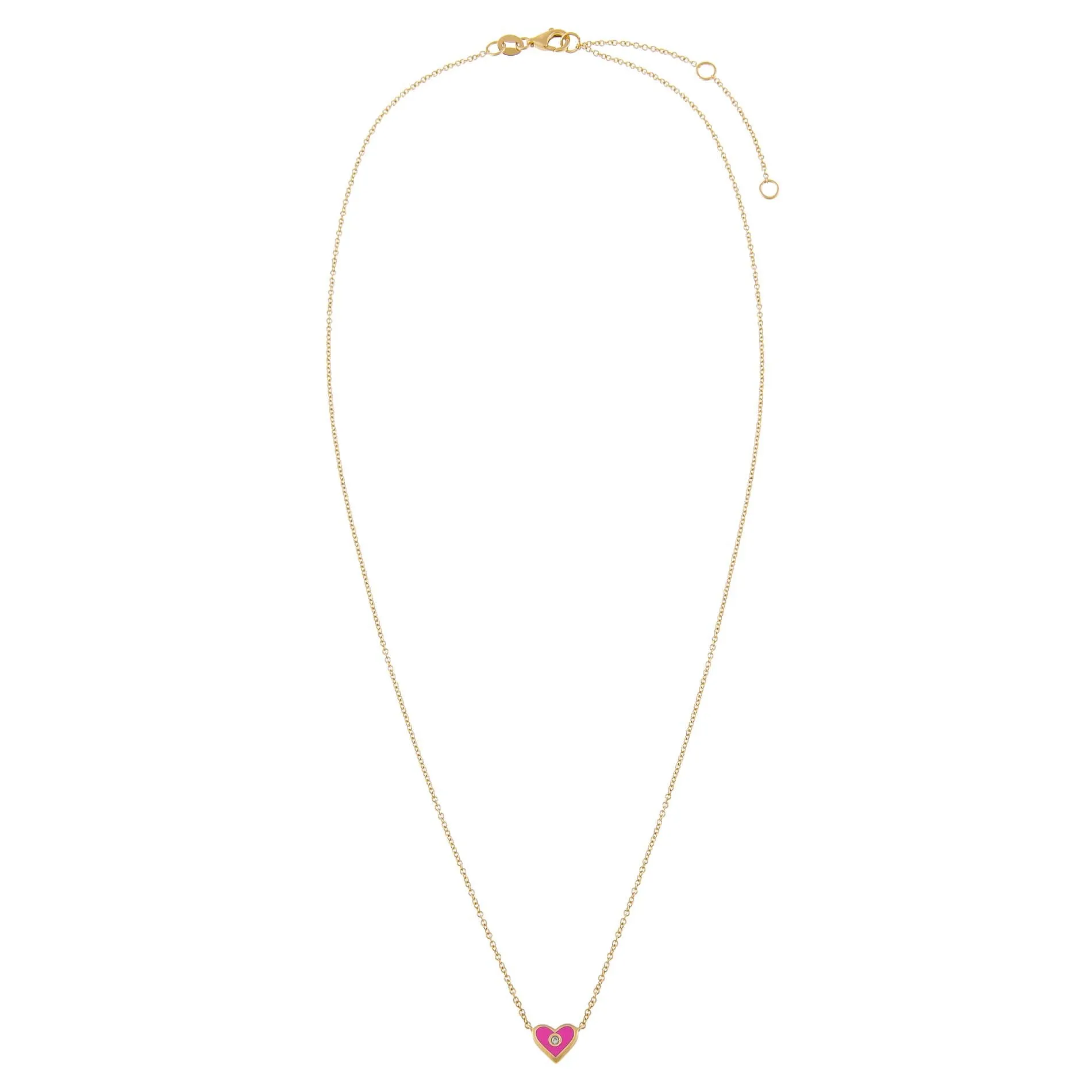 Diamond Mini Enamel Heart Necklace 14K