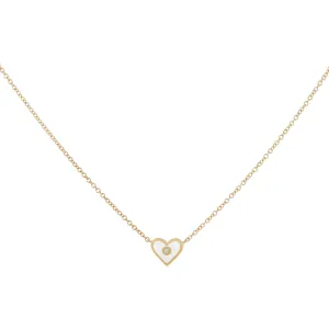 Diamond Mini Enamel Heart Necklace 14K