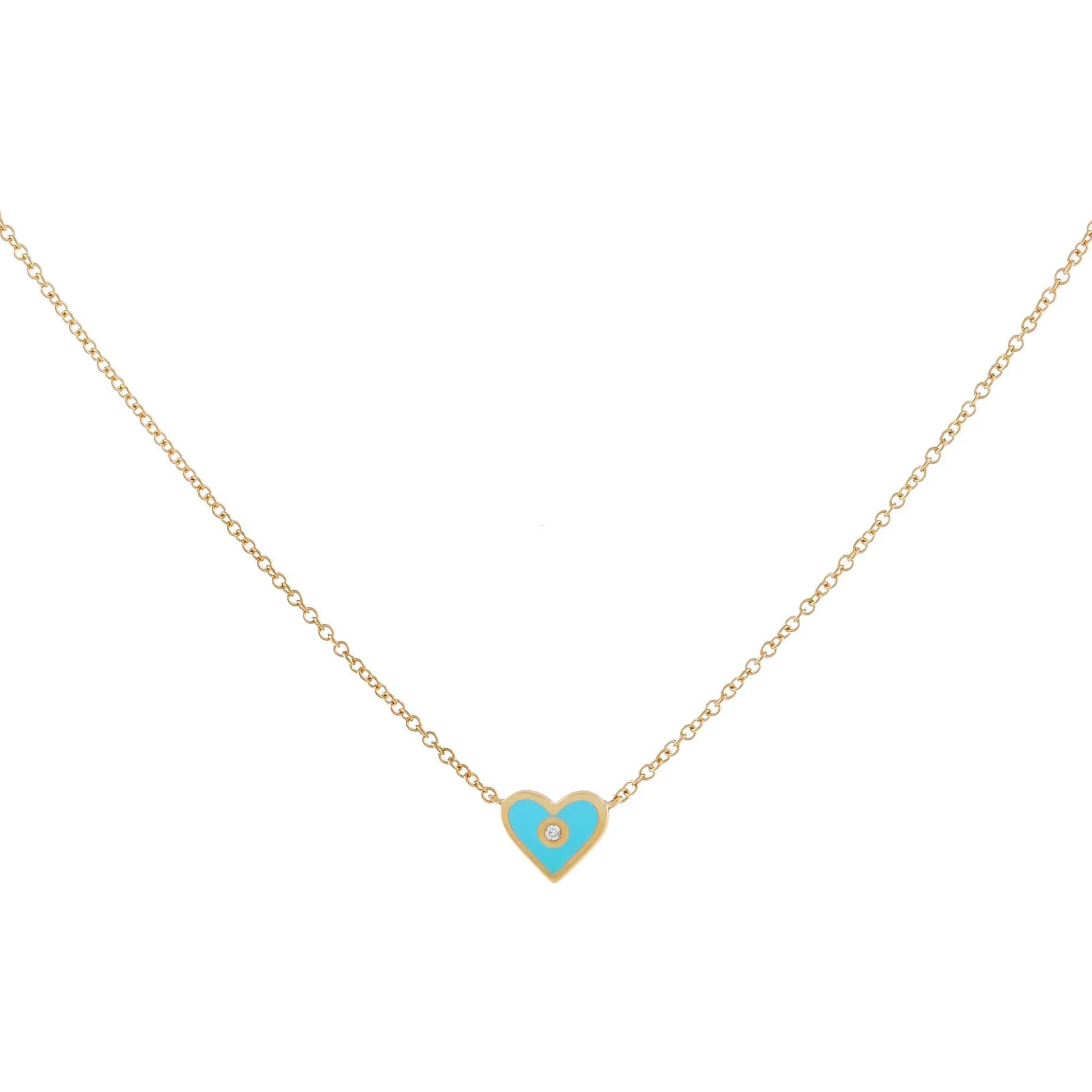 Diamond Mini Enamel Heart Necklace 14K