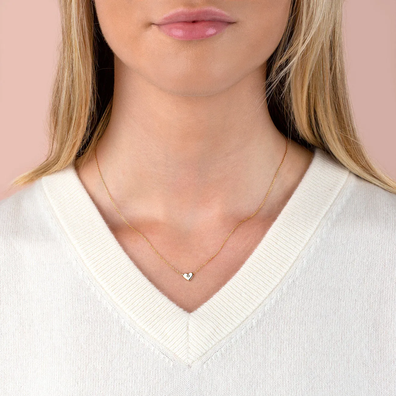 Diamond Mini Enamel Heart Necklace 14K