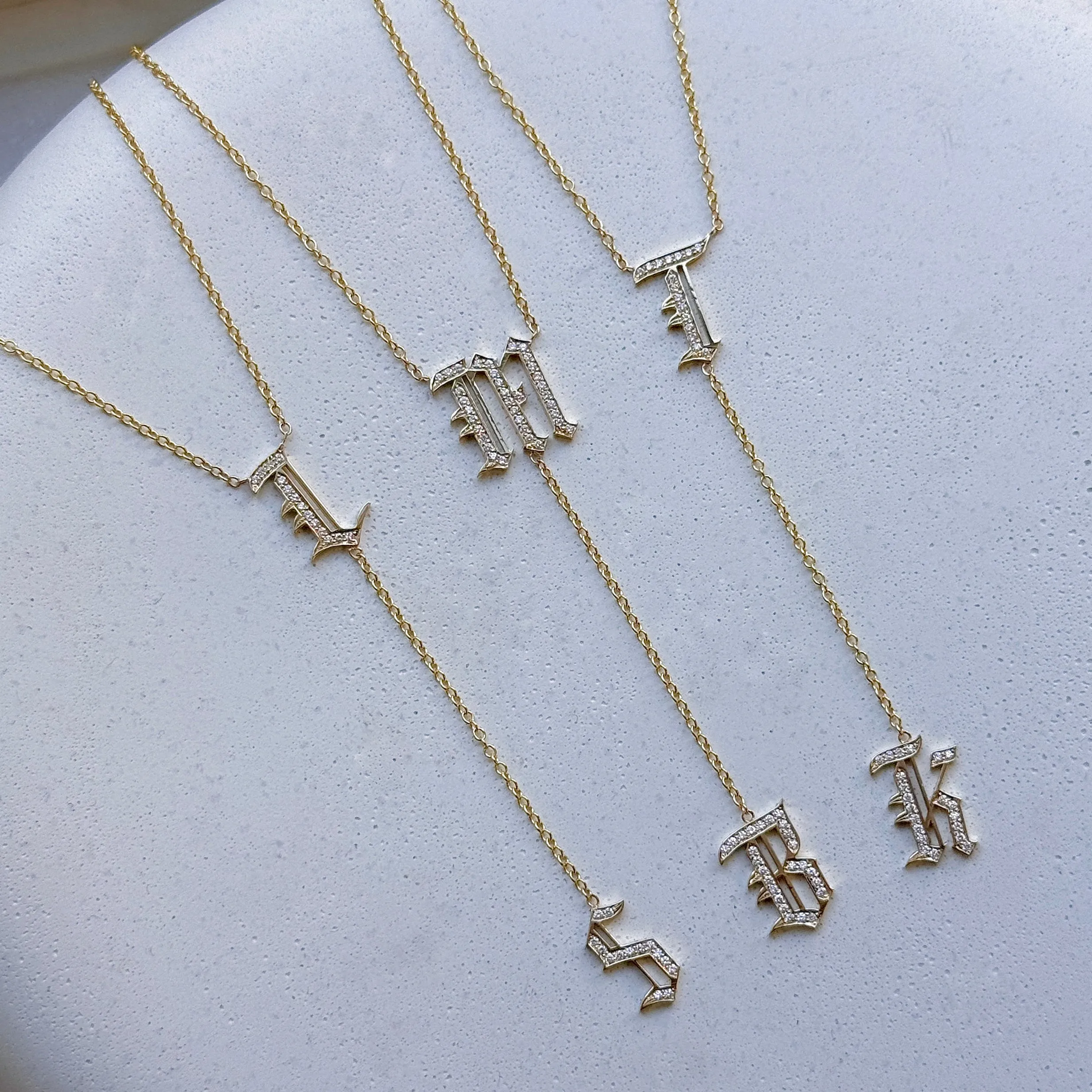 Diamond Old English Letter Drop Necklace