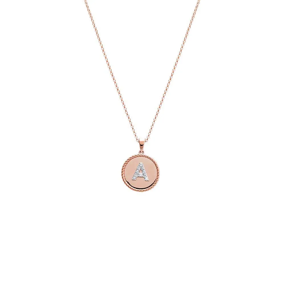 Diamond Pave Initial Coin Pendant Necklace 14K