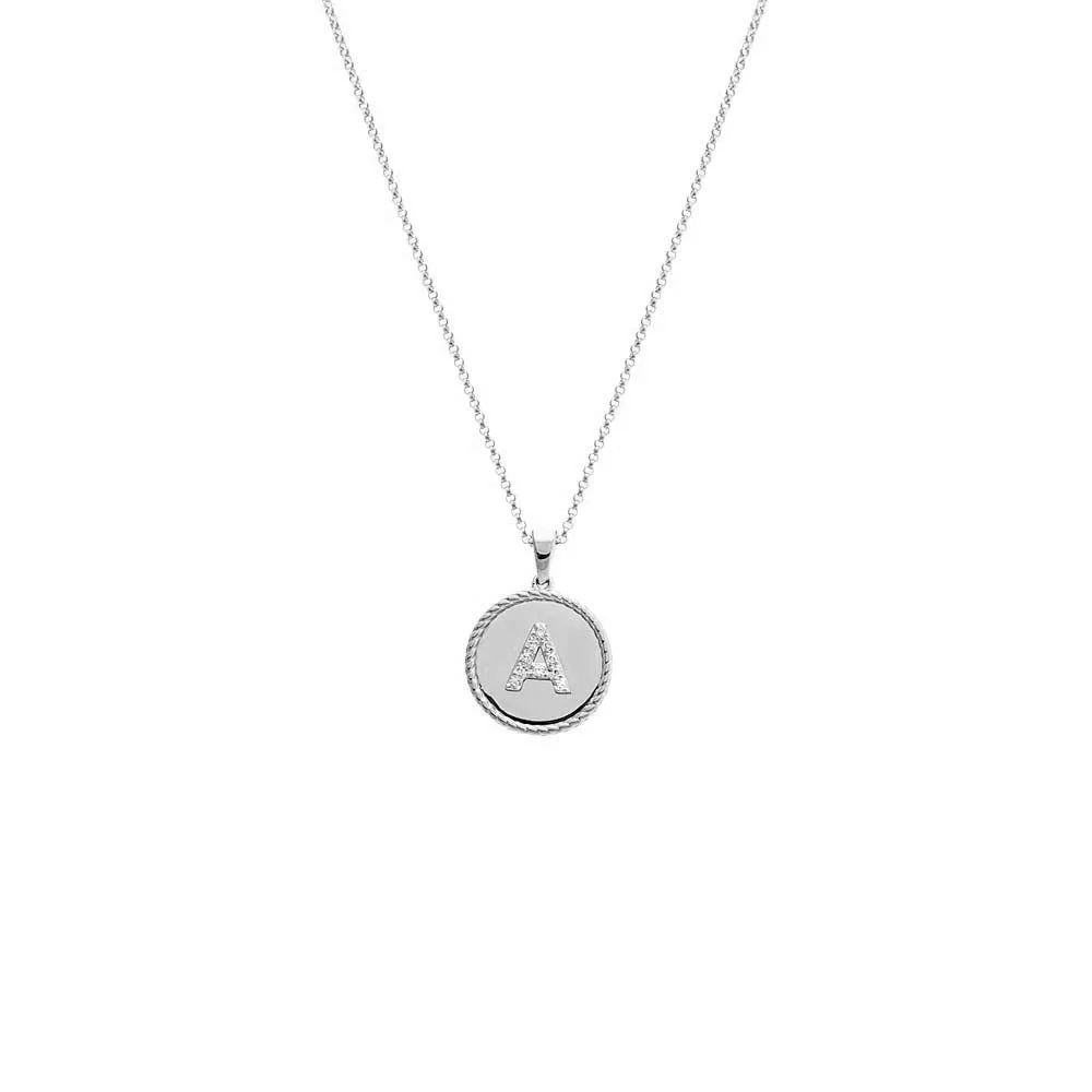 Diamond Pave Initial Coin Pendant Necklace 14K