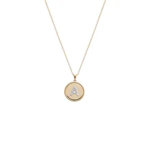 Diamond Pave Initial Coin Pendant Necklace 14K