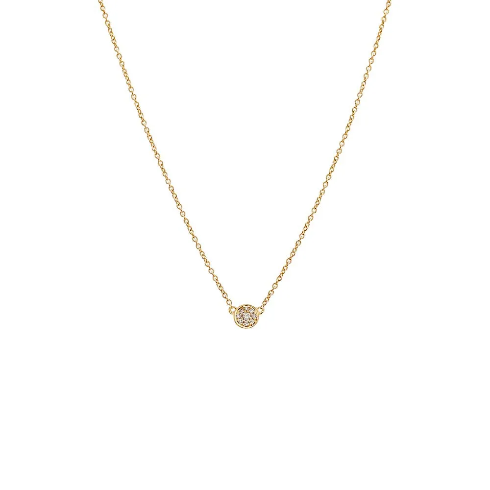 Diamond Pave Mini Disc Necklace 14K