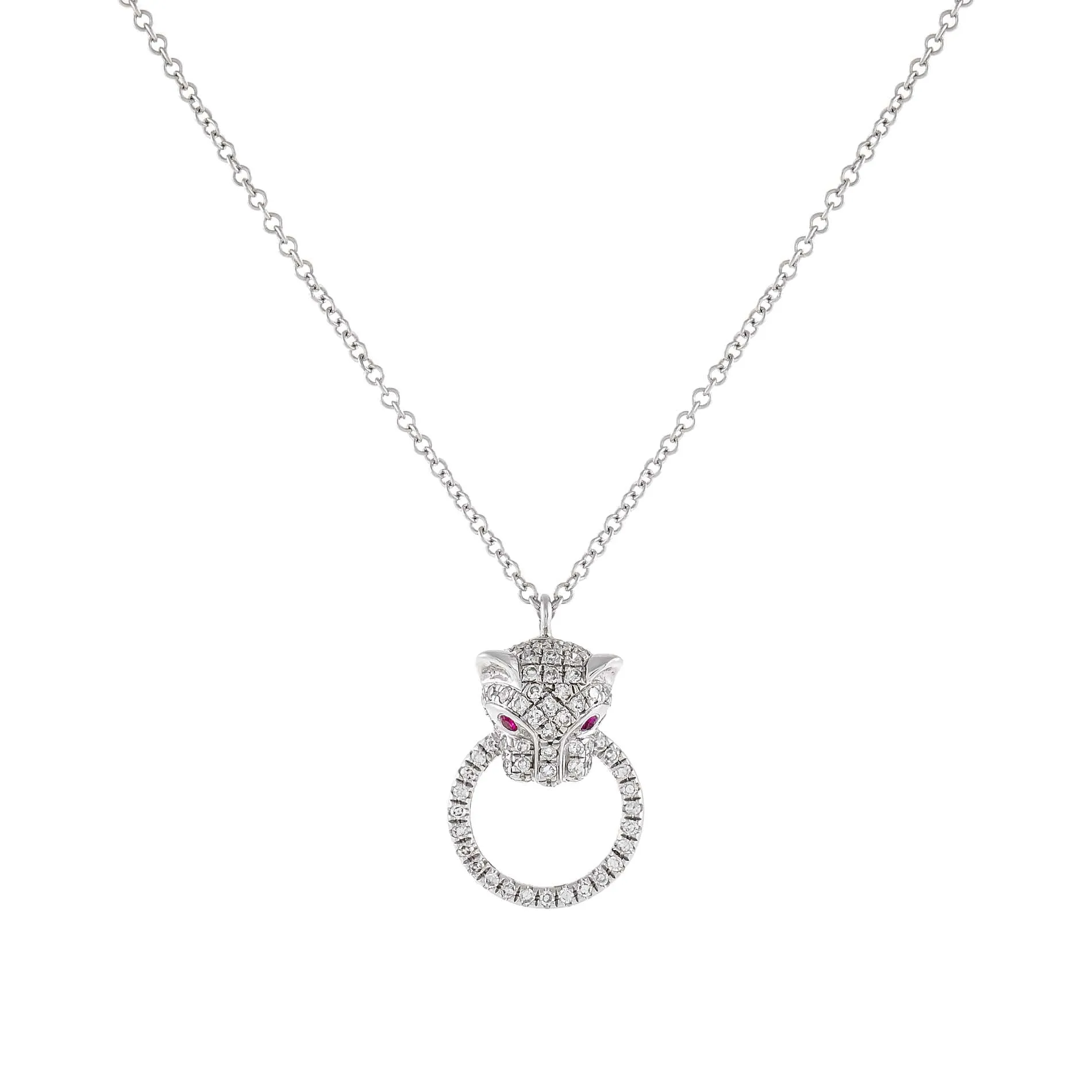 Diamond Ruby Panther Necklace 14K