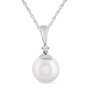 Diamond Set Pearl Necklace in Sterling Silver